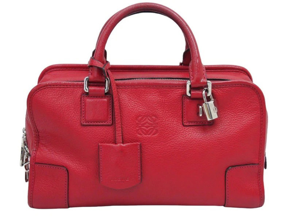 Loewe Amazona Leather Handbag Red Padlock Clochette